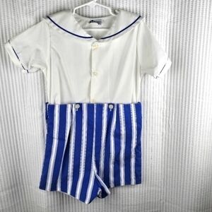 Monday's Child Size 5 Button-in Blue White Striped 2pc Boys Boutique Sunday Suit